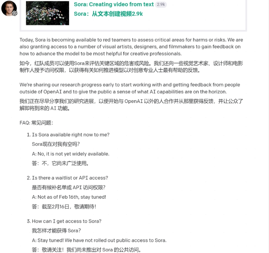 Sora账号申请信息参考